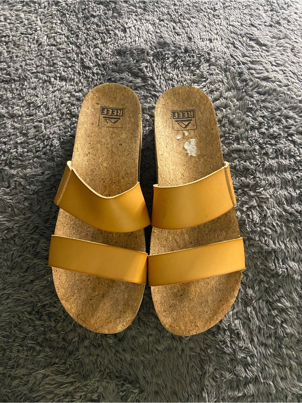 Reef Double-Strap Slides in light tan color